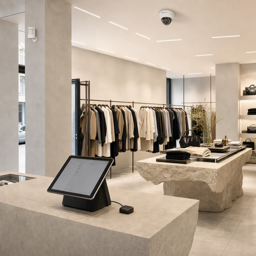 Siren Tech-kamera, rörelsesensor och kompakt laddstation installerade i butik