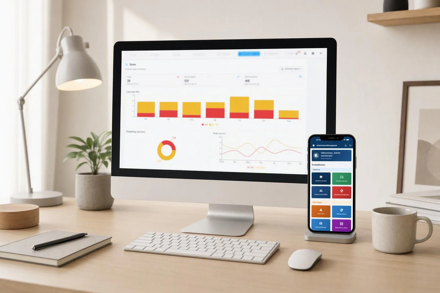 Illustrativ miljöbild av Siren Portal och SirenTech App på en arbetsplats