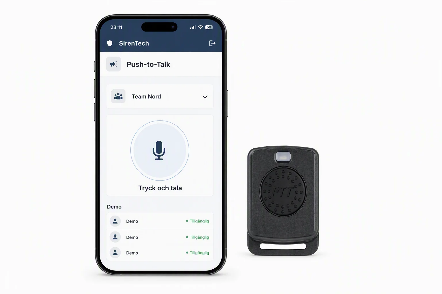 Siren Push-to-Talk i mobilen tillsammans med en fysisk Bluetooth PTT-knapp